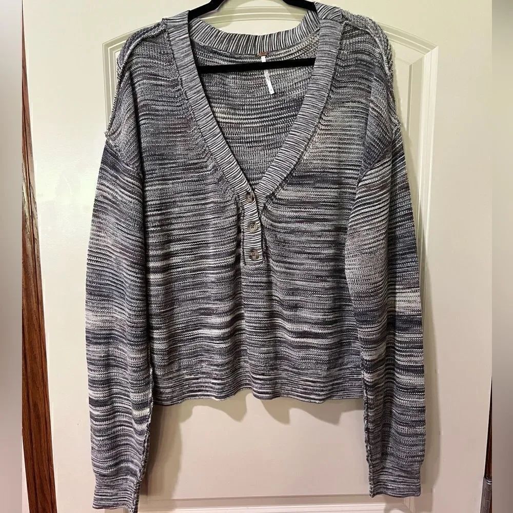 FREE PEOPLE Mercury Henley Sweater Gray Multi Women’s Size Medium